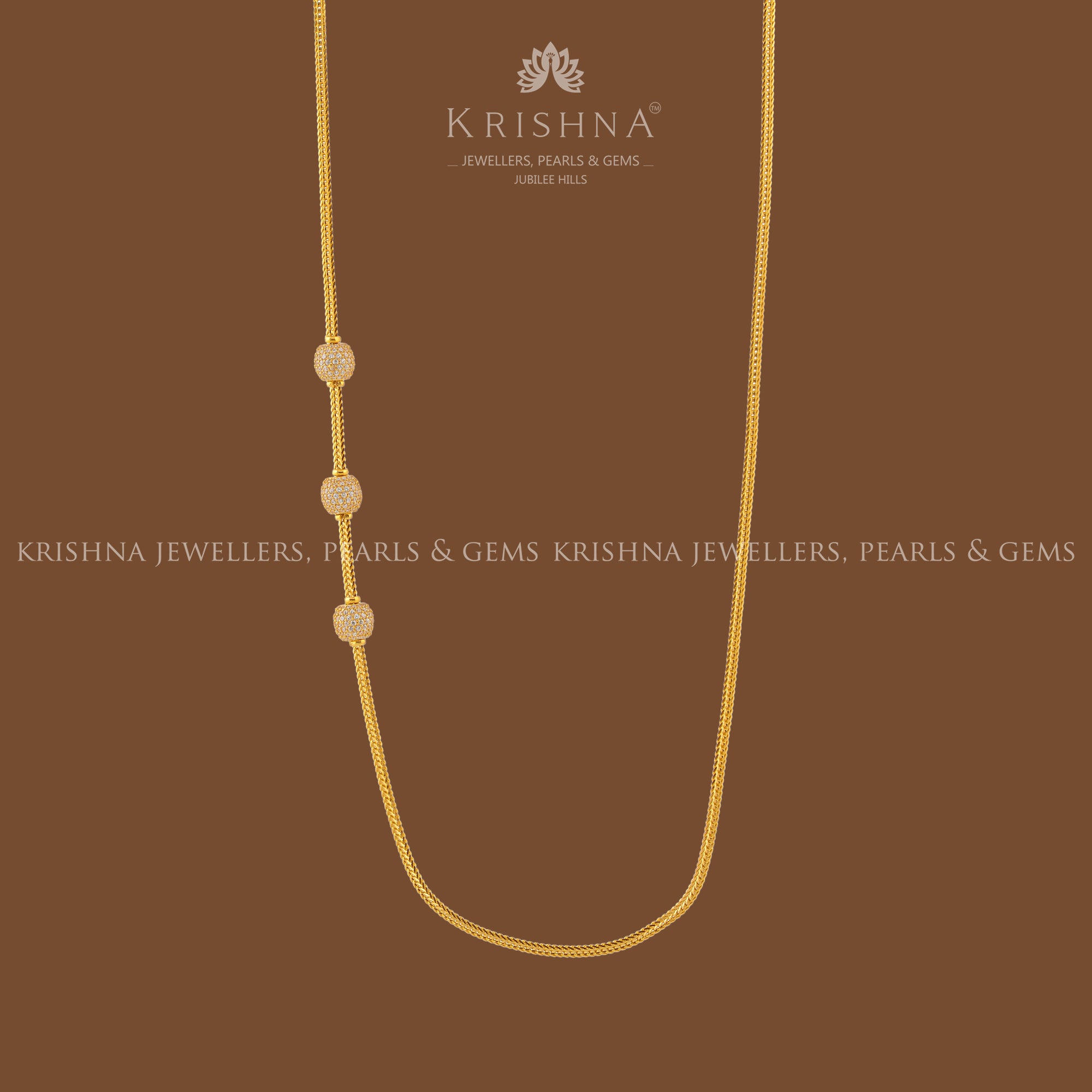 22k Gold Necklace with Studded Brooch - Krishna Jewellers Pearls and Gems